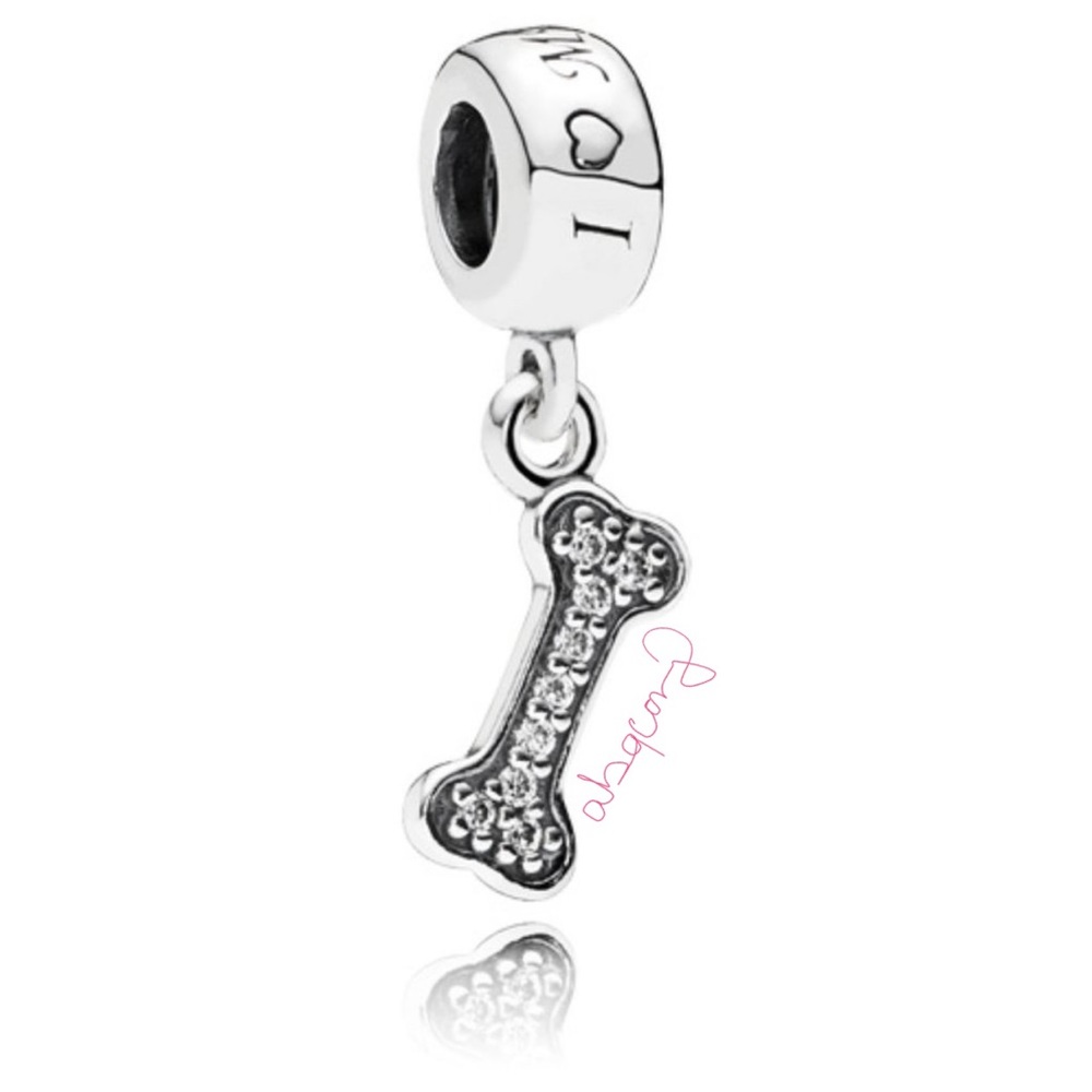 EUC Pandora 791263CZ Sterling Silver I Love My Dog Animal Dangle Charm w/ CZs